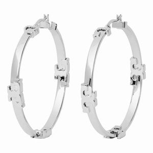 TORY BURCH • Silver Serif T Logo Hoop Earrings